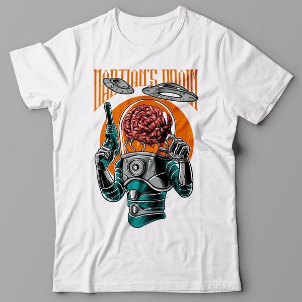 print o-neck funny graphic t-shirt martian's brain alien ufo, gift idea for men summer style t shirt men
