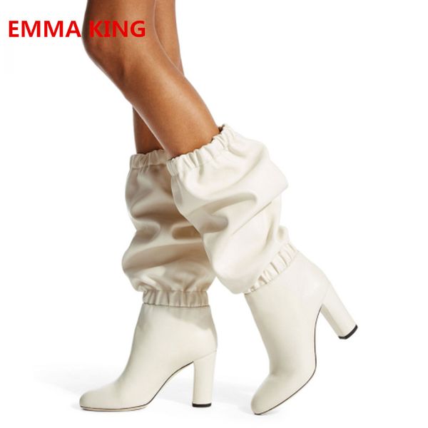 2020 new brand elastic pleated pointed toe leather boots for women winter slip-on style chunky high heels mid-calf long boots, Black
2020 new brand elastic pleated pointed toe leather boots for women winter slip-on style chunky high heels mid-calf long boots, Black