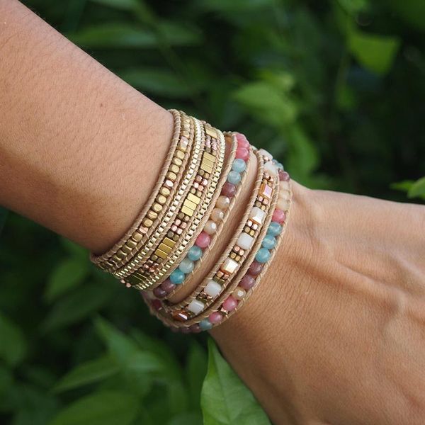 boho gem stone bead multi color leather 5 wrap handmade statement bracelet jewelry, Golden;silver
boho gem stone bead multi color leather 5 wrap handmade statement bracelet jewelry, Golden;silver