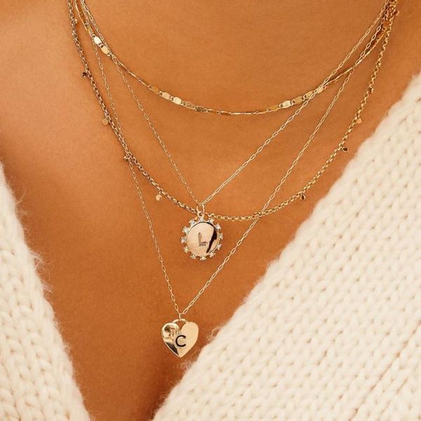 2020 new fashion simple design heart 26 letters gold necklace for woman geometry round name crystal long necklace jewelry gift, Silver
2020 new fashion simple design heart 26 letters gold necklace for woman geometry round name crystal long necklace jewelry gift, Silver