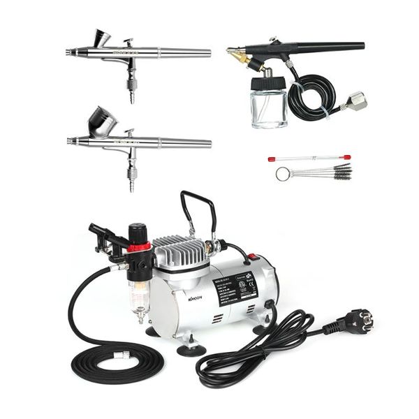 professional gravity feed airbrush piston air compressor kit with 3 airbrushes + 6ft air hose + airbrush holder cleaning brush
professional gravity feed airbrush piston air compressor kit with 3 airbrushes + 6ft air hose + airbrush holder cleaning brush
