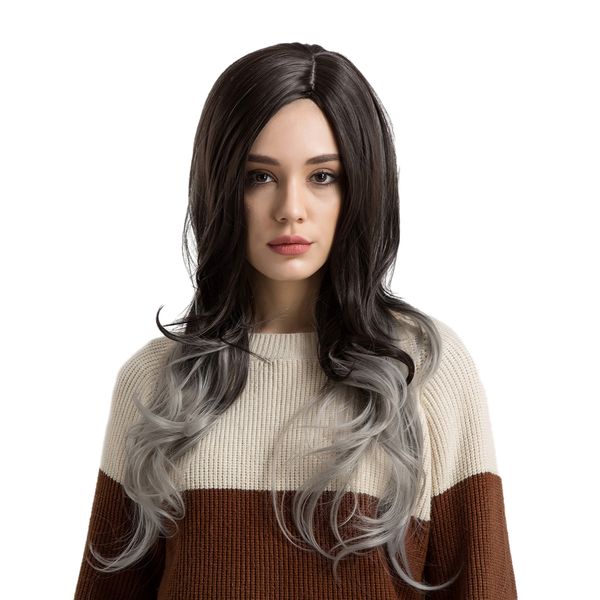 women synthetic long curly wave hair full wig - black and gray color hairpieces, heat resistant for daily wedding cosplay
women synthetic long curly wave hair full wig - black and gray color hairpieces, heat resistant for daily wedding cosplay