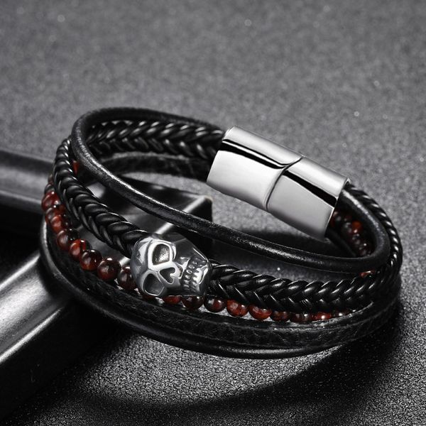charm bracelets classic black fashion 5 layers stainless steel skull bracelet men and women leather woven punk bangle jewelry, Golden;silver
charm bracelets classic black fashion 5 layers stainless steel skull bracelet men and women leather woven punk bangle jewelry, Golden;silver