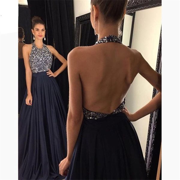 halter black evening party gowns vestidos de festa sparkly beading backless long satin formal prom dress, Black;red
halter black evening party gowns vestidos de festa sparkly beading backless long satin formal prom dress, Black;red