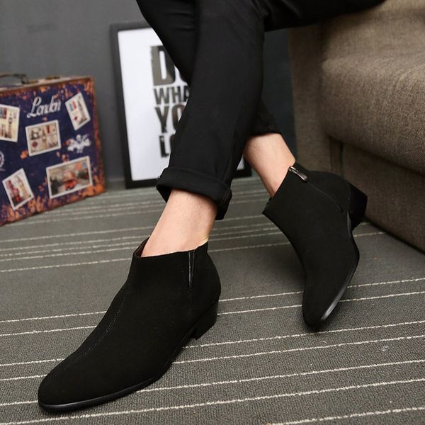 boots mens faux suede british retro ankle round toe shoes med heels side zip buckles v23, Black
boots mens faux suede british retro ankle round toe shoes med heels side zip buckles v23, Black