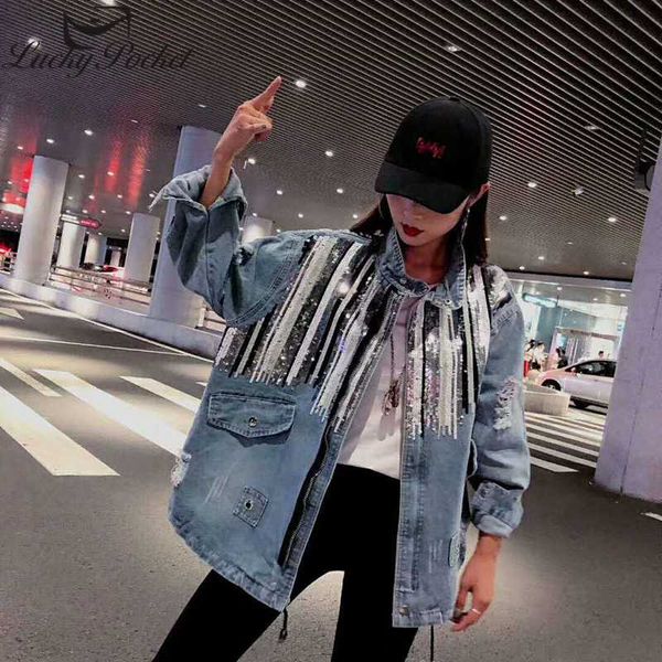 women spring fashion new loose plus size blue denim jacket ladies autumn zipper coat streetwear patchwork sequins outerwear ql56, Black;brown
women spring fashion new loose plus size blue denim jacket ladies autumn zipper coat streetwear patchwork sequins outerwear ql56, Black;brown