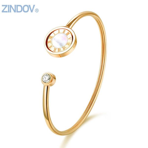trendy jewelry stainless steel women cuff bangles bracelet white and black shell rotated rose gold gold silver color quality
trendy jewelry stainless steel women cuff bangles bracelet white and black shell rotated rose gold gold silver color quality