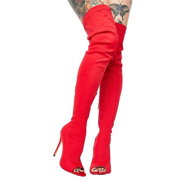 big size stretch fabric upper peep toe women over knee high boots thigh high slip-on women stiletto heels long booties, Black
big size stretch fabric upper peep toe women over knee high boots thigh high slip-on women stiletto heels long booties, Black