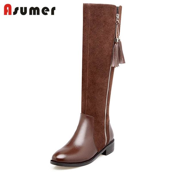 asumer 2020 new fashion cow suede leather+genuine leather boots zip knne high boots women round toe square med heel winter, Black
asumer 2020 new fashion cow suede leather+genuine leather boots zip knne high boots women round toe square med heel winter, Black