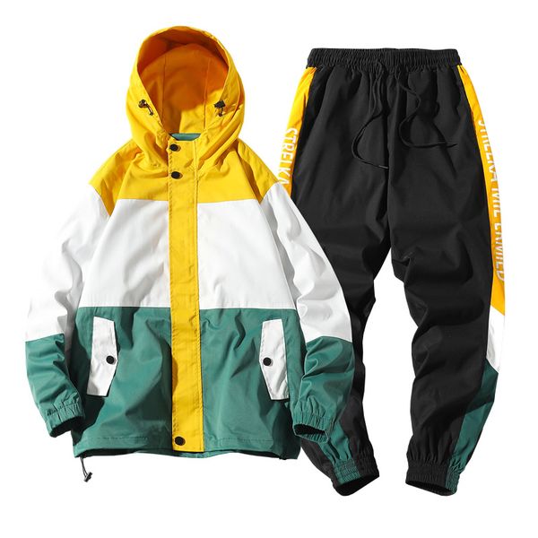 men 2 pieces sets jackets+pants autumn sportswear hooded casual jackets and coats men loose sweatsuits long pants, Gray