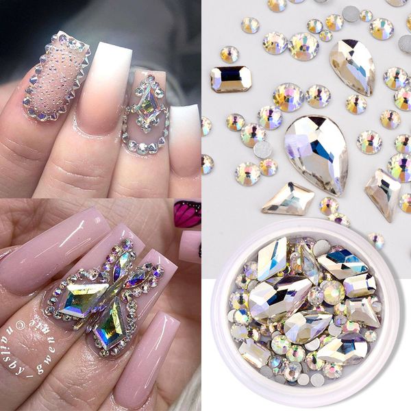 1 box nail rhinestone ab color flat back bottom bling crystal mixed size shape gems beads colorful 3d nail art decorations, Silver;gold
1 box nail rhinestone ab color flat back bottom bling crystal mixed size shape gems beads colorful 3d nail art decorations, Silver;gold