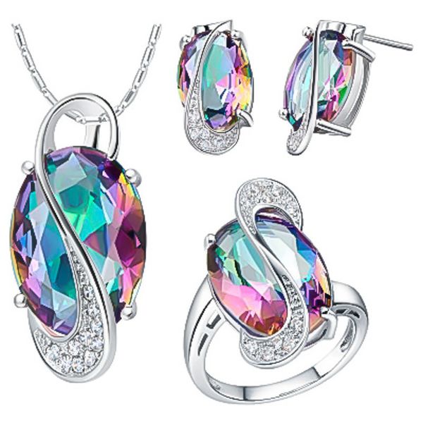 new fashion creative exquisite colorful zircon jewelry set light luxury fashion three-piece ring necklace earring set jewelry, Silver
new fashion creative exquisite colorful zircon jewelry set light luxury fashion three-piece ring necklace earring set jewelry, Silver