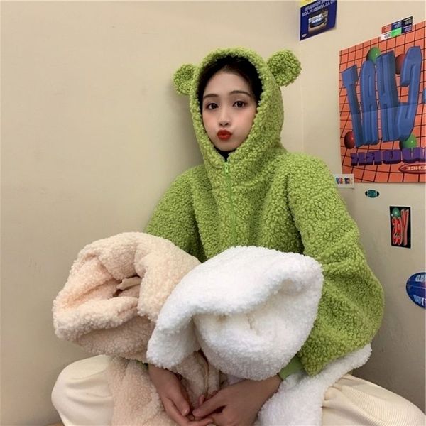 women's sweaters loose hooded sweater women 2021 lamb hair fall/winter style bear ears fun cute sweet jacket female student, White;black
women's sweaters loose hooded sweater women 2021 lamb hair fall/winter style bear ears fun cute sweet jacket female student, White;black