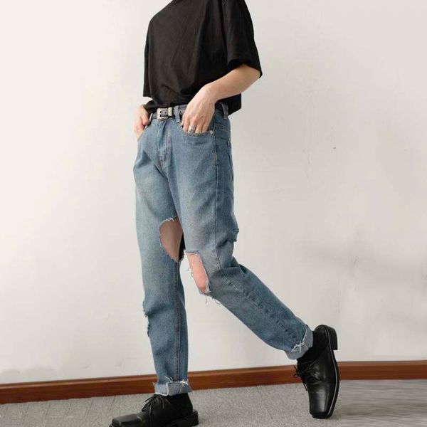 men's jeans ewq / wear korean style niche design hole-pierced mid-waist vintage blue straight pants male 2021 trousers y3381
men's jeans ewq / wear korean style niche design hole-pierced mid-waist vintage blue straight pants male 2021 trousers y3381
