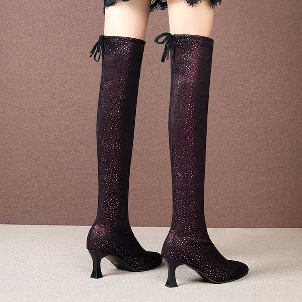 fashion glitter slim long boots women pointed toe over the high heels party boots woman autumn flock lace up shoes, Black
fashion glitter slim long boots women pointed toe over the high heels party boots woman autumn flock lace up shoes, Black