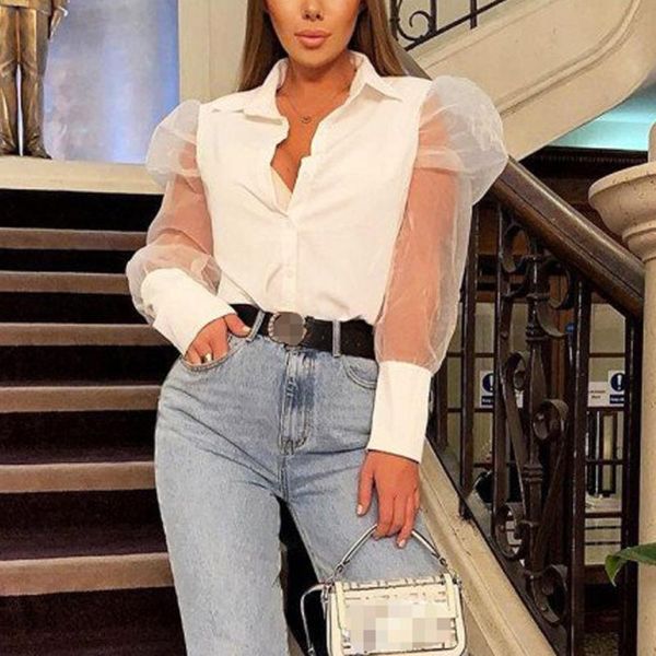 women's blouses & shirts meihuida women ladies designed fashion puff long sleeve bubble v neck button office elegant, White
women's blouses & shirts meihuida women ladies designed fashion puff long sleeve bubble v neck button office elegant, White