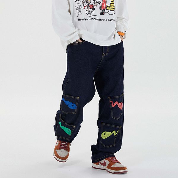 men's jeans 2021 high street tadpole print multi-pockets graffiti trousers men and women straight oversize ripped hip hop denim pants, Blue
men's jeans 2021 high street tadpole print multi-pockets graffiti trousers men and women straight oversize ripped hip hop denim pants, Blue