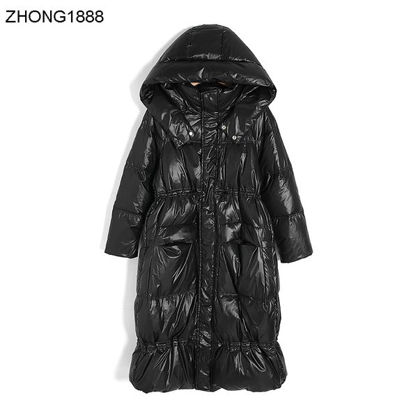 down jacket in 2020 the new female over-the-knee feather long fashion hooded bright face with thick warm winter coat, Black
down jacket in 2020 the new female over-the-knee feather long fashion hooded bright face with thick warm winter coat, Black