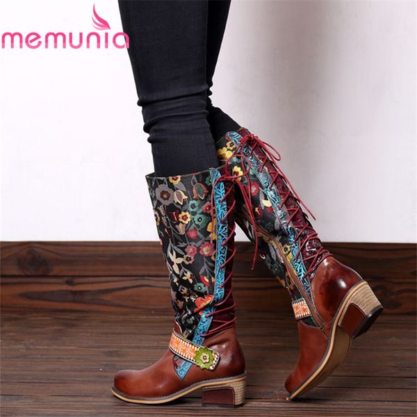 memunia genuine leather boots retro printed flower lace up knee high boots ladies shoes brown autumn winter, Black
memunia genuine leather boots retro printed flower lace up knee high boots ladies shoes brown autumn winter, Black