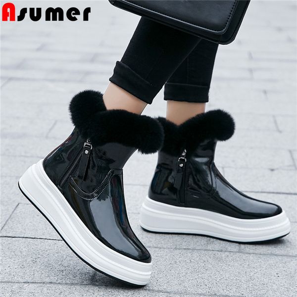 boots asumer 2021 patent leather ankle women zip warm thick fur snow winter comfortable flat platform shoes woman, Black
boots asumer 2021 patent leather ankle women zip warm thick fur snow winter comfortable flat platform shoes woman, Black