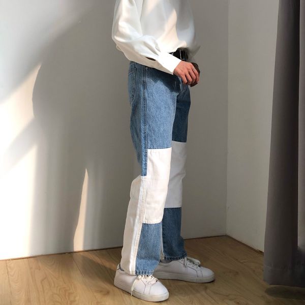 2021 blue spliced white jeans fashion hop hip jeans pantalettes straight autumn men's baggy vintage mens loose abund, Black
2021 blue spliced white jeans fashion hop hip jeans pantalettes straight autumn men's baggy vintage mens loose abund, Black