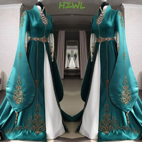 dubai long evening gowns green satin a line prom dresses saudi arabia gold embroidered long sleeves sweep train formal wear, Black;red
dubai long evening gowns green satin a line prom dresses saudi arabia gold embroidered long sleeves sweep train formal wear, Black;red