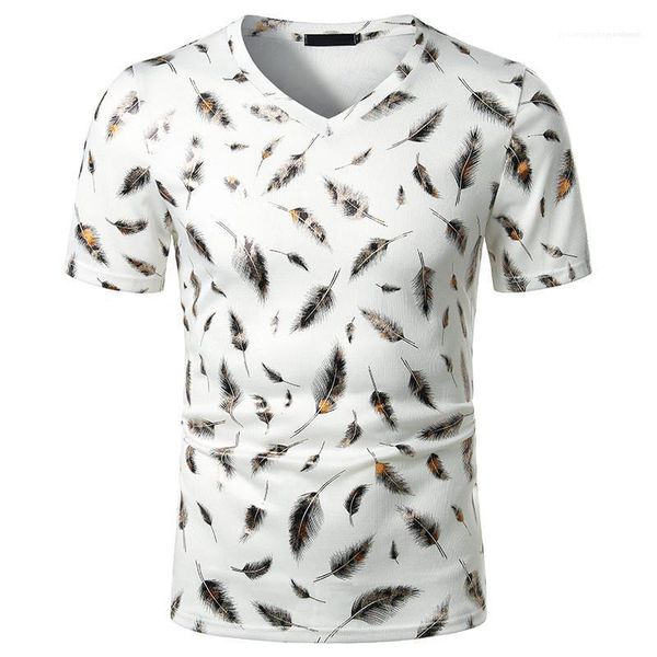 tees summer new style mens tshirts fashion feather pattern natural color tshirts casual v-neck short sleeve, White;black
tees summer new style mens tshirts fashion feather pattern natural color tshirts casual v-neck short sleeve, White;black