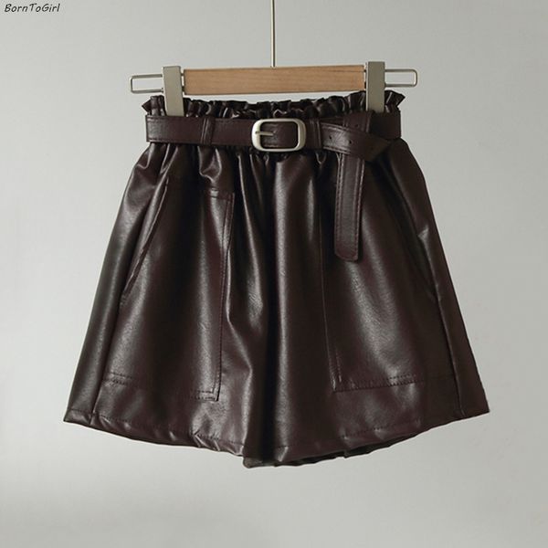 borntogirl women black beige brown color pu leather high waist with belt wide leg faux leather shorts winter loose pu shorts, White;black
borntogirl women black beige brown color pu leather high waist with belt wide leg faux leather shorts winter loose pu shorts, White;black
