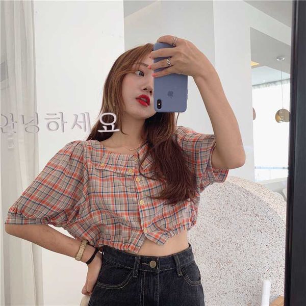 women's blouses & shirts vintage plaid short sleeve shirt lady tunic summer kawaii ulzzang lovely female sweet harajuku cute for women, White
women's blouses & shirts vintage plaid short sleeve shirt lady tunic summer kawaii ulzzang lovely female sweet harajuku cute for women, White