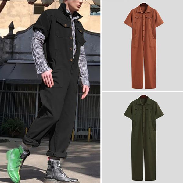 mens cargo suspenders incerun fashion solid color jumpsuits men short sleeve lapel buttons rompers leisure pockets bib pants 5xl, Black
mens cargo suspenders incerun fashion solid color jumpsuits men short sleeve lapel buttons rompers leisure pockets bib pants 5xl, Black