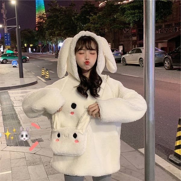 autumn women ears long sleeves hoodie hooded plus velvet loose cute sweatshirts female, Black 
autumn women ears long sleeves hoodie hooded plus velvet loose cute sweatshirts female, Black