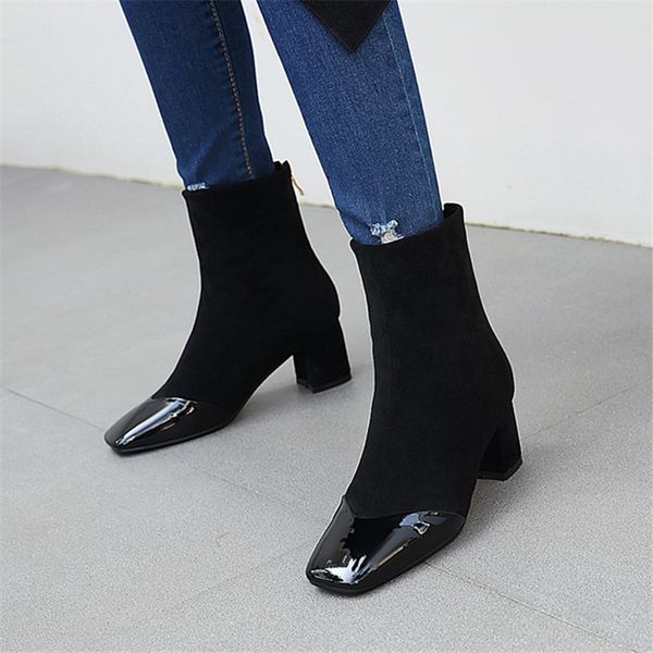 2021 autumn women boots faux leather sqaure high heel ankle boots fashion square toe zip winter ladies, Black
2021 autumn women boots faux leather sqaure high heel ankle boots fashion square toe zip winter ladies, Black