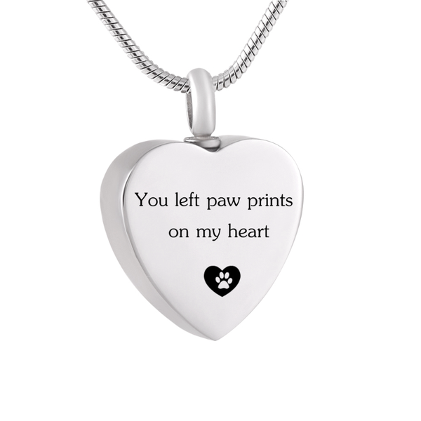 lkj9851 "you left prints on my heart" available stainless cremation pendant for dog/ cat ashes holder pet urns, Silver
lkj9851 "you left prints on my heart" available stainless cremation pendant for dog/ cat ashes holder pet urns, Silver