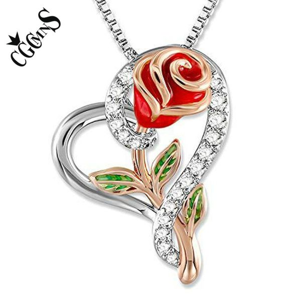 cute romantic style luxury crystal rose flower necklaces charm heart pendant necklace with box chain for women's jewelry gifts, Silver
cute romantic style luxury crystal rose flower necklaces charm heart pendant necklace with box chain for women's jewelry gifts, Silver