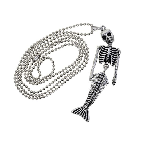halloween alloy beaded chain necklace with mermaid skeleton pendant charms fashion jewelry men women necklace tibetan silver, Black 
halloween alloy beaded chain necklace with mermaid skeleton pendant charms fashion jewelry men women necklace tibetan silver, Black