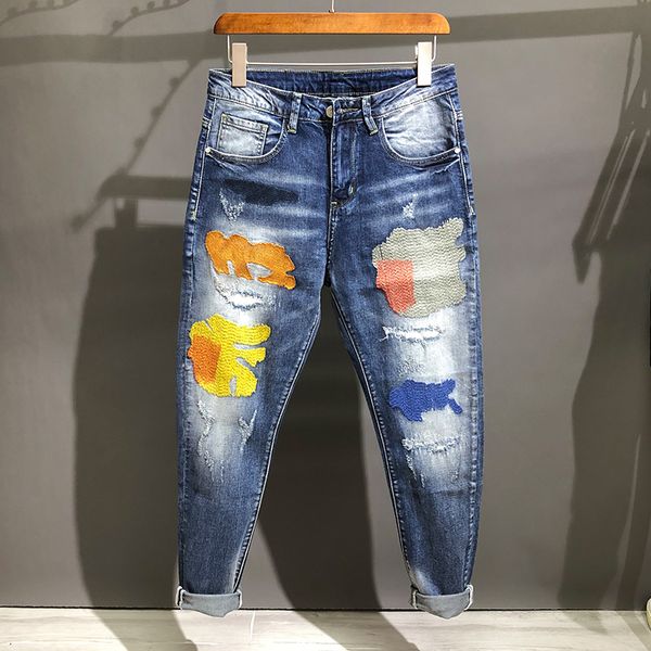 fashion streetwear men jeans slim fit blue color elastic ripped jeans men personality patches designer pants hip hop homme
fashion streetwear men jeans slim fit blue color elastic ripped jeans men personality patches designer pants hip hop homme