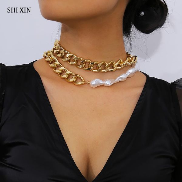 chokers shixin 2 pcs/set punk asymmetry pearl chunky chain choker necklace colar for women hip hop thick link neck egirl, Golden;silver
chokers shixin 2 pcs/set punk asymmetry pearl chunky chain choker necklace colar for women hip hop thick link neck egirl, Golden;silver
