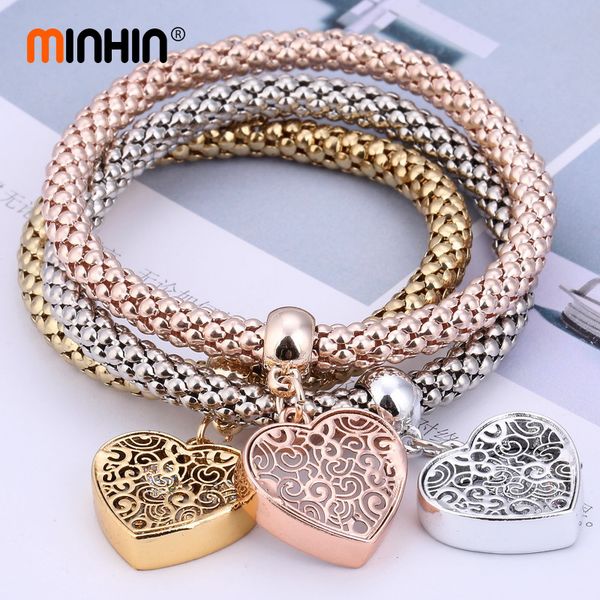 minhin lovely heart charm pendant bracelets women elastic pulseras bangles set 3 pcs multilayer vintage pulseira feminina, Golden;silver
minhin lovely heart charm pendant bracelets women elastic pulseras bangles set 3 pcs multilayer vintage pulseira feminina, Golden;silver