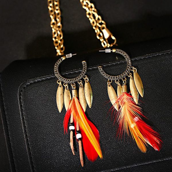 vintage summer boho red feather tribal earrings 2020 ethnic gold leaf alloy gypsy leather tassel earrings, Silver
vintage summer boho red feather tribal earrings 2020 ethnic gold leaf alloy gypsy leather tassel earrings, Silver