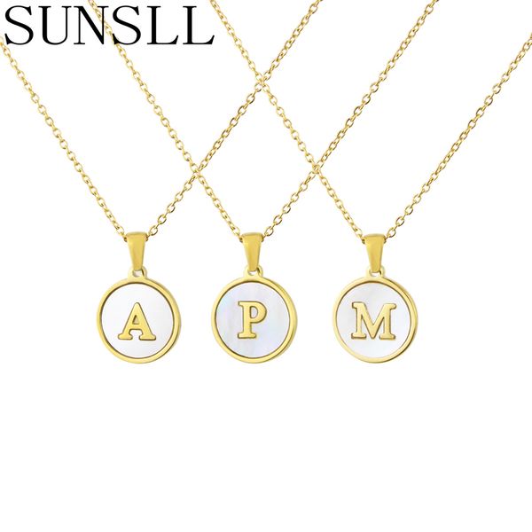 sunsll golden stainless steel white shell letter pendant necklace women's fashion jewelry cz colar feminina, Silver 
sunsll golden stainless steel white shell letter pendant necklace women's fashion jewelry cz colar feminina, Silver