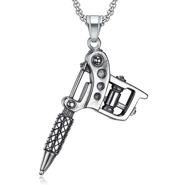 pendant necklaces stainless steel vintage tattoo machine necklace fashion trend punk rock biker jewelry gift for him, Silver
pendant necklaces stainless steel vintage tattoo machine necklace fashion trend punk rock biker jewelry gift for him, Silver