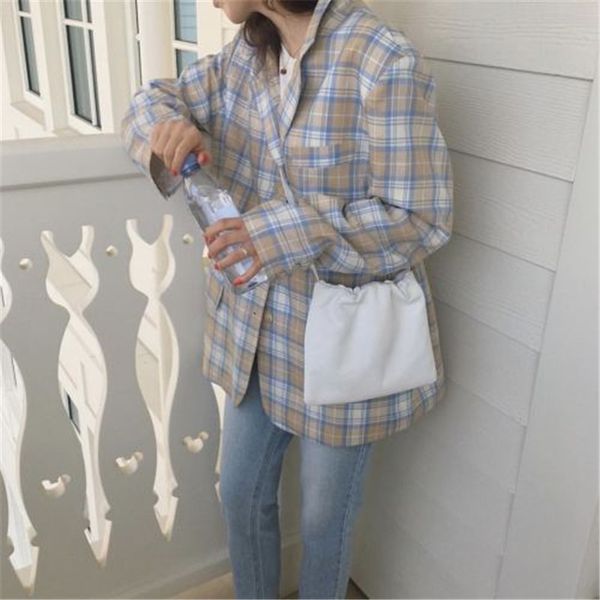 women's suits & blazers 2021 arrivals women retro color blocking korean chic plaid loose outwear single breasted for spring summer, White;black
women's suits & blazers 2021 arrivals women retro color blocking korean chic plaid loose outwear single breasted for spring summer, White;black
