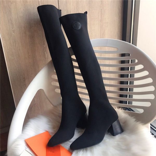 knitted sock boots thick mid-heel stretch boots sleeve thin over the knee long round toe women's shoes, Black
knitted sock boots thick mid-heel stretch boots sleeve thin over the knee long round toe women's shoes, Black