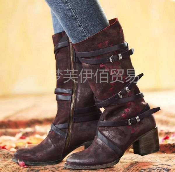 med square heel women cowboy boots round toe ankle gothic long boots solid buckle winter shoes, Black
med square heel women cowboy boots round toe ankle gothic long boots solid buckle winter shoes, Black