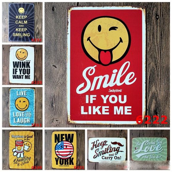 

20*30cm tins signs smile face tin poster happiness is good for you iron metal paintings keep calm and smiling lovely