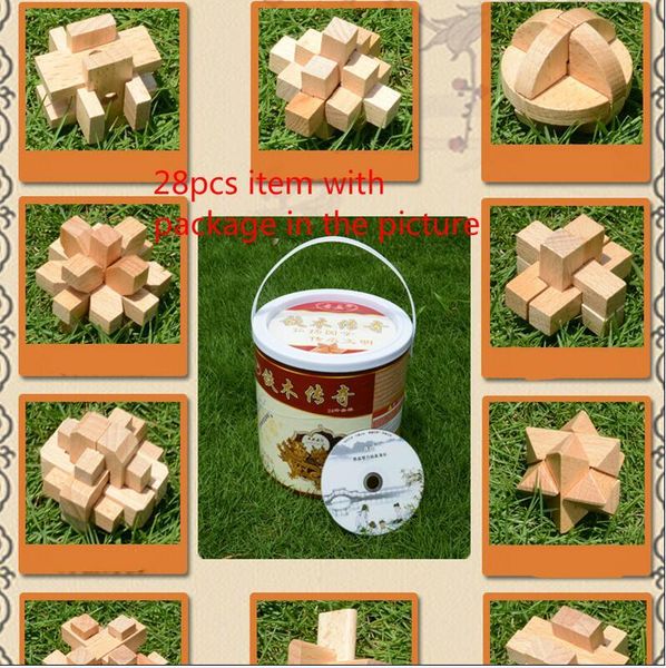 28pcs/lot wood metal puzzles cd toys classic iq 3d interlocking burr puzzles mind brain teaser game toy small size y200317