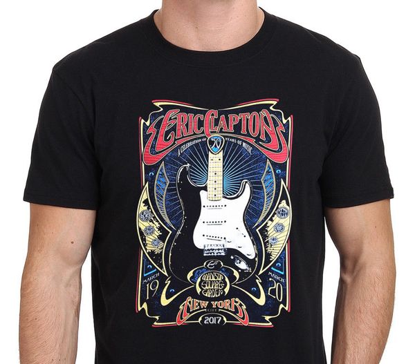 eric clapton tour poster new york 2017 art t-shirt men's black size:s-xxl