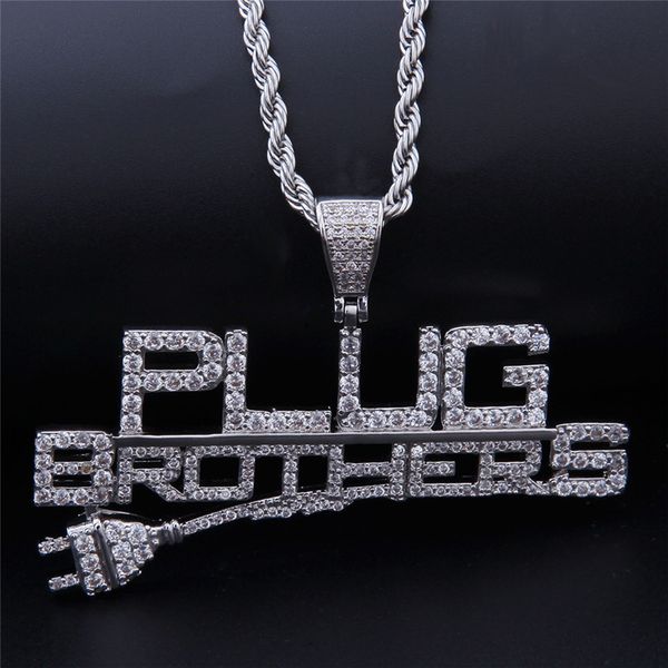 pendant necklaces creative plug with letters brothers pave bling clear cubic zircon hip hop iced out necklace jewelry gift, Silver
pendant necklaces creative plug with letters brothers pave bling clear cubic zircon hip hop iced out necklace jewelry gift, Silver