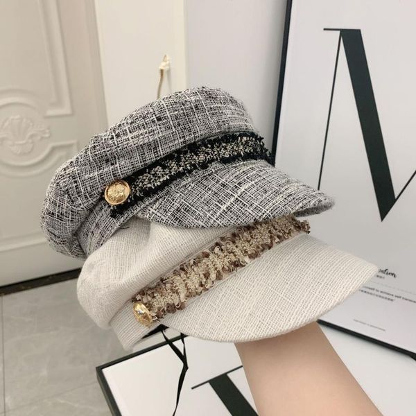 stingy brim hats 202108-yu683549048 classic french elegance color ribbon gold button leisure octagonal hat men women visors cap, Blue;gray 
stingy brim hats 202108-yu683549048 classic french elegance color ribbon gold button leisure octagonal hat men women visors cap, Blue;gray