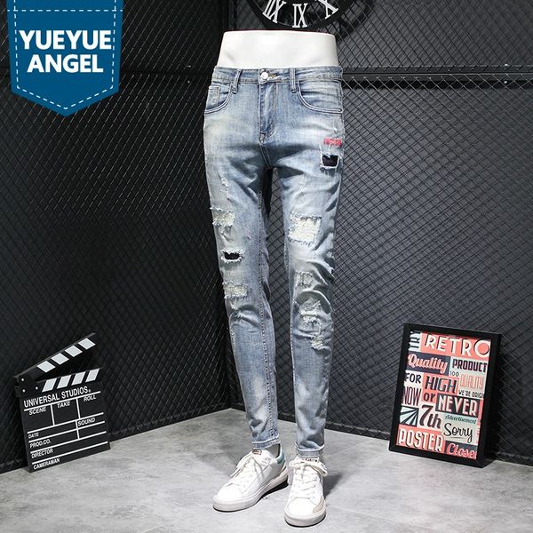 men's jeans fashion mens hole ripped slim fit korean spliced denim pencil pants long trousers man casual cowboy streetwear, Blue
men's jeans fashion mens hole ripped slim fit korean spliced denim pencil pants long trousers man casual cowboy streetwear, Blue